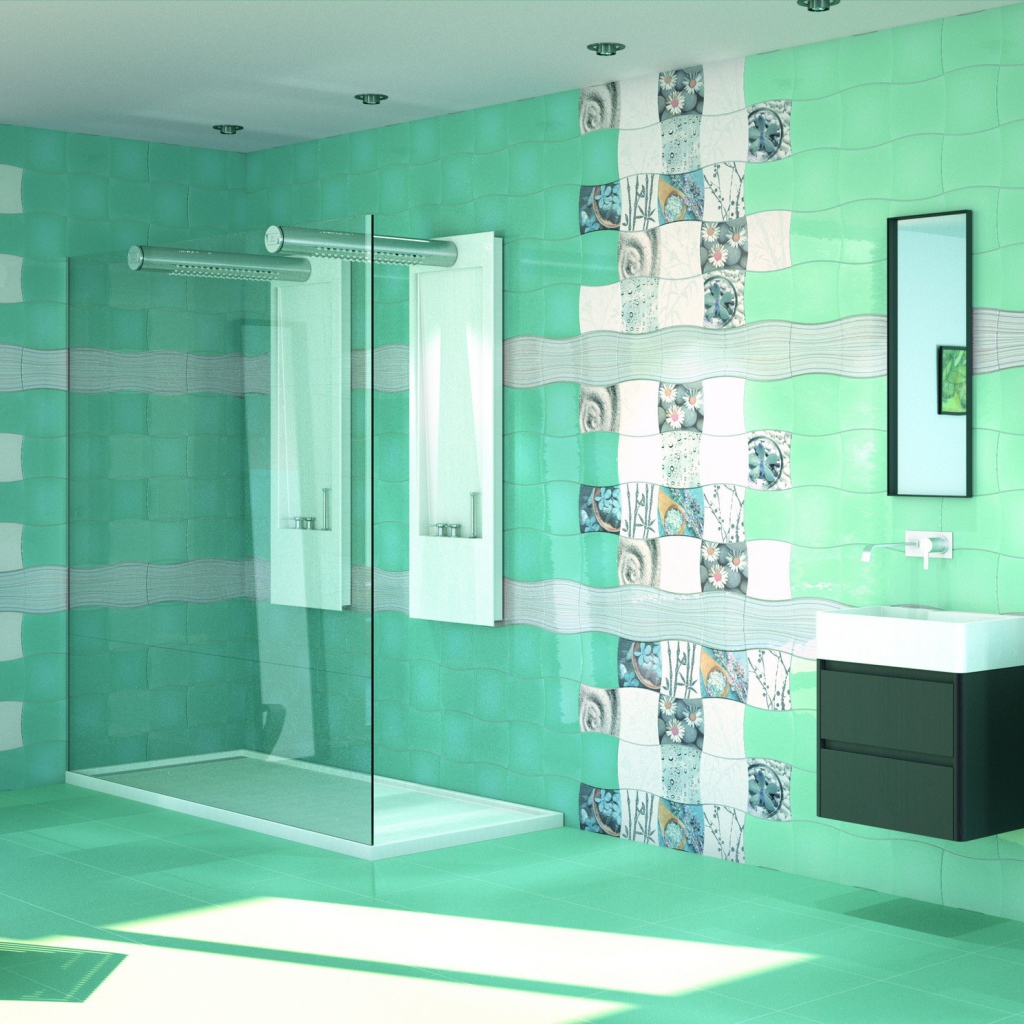 Бирюзовый кафель в ванной