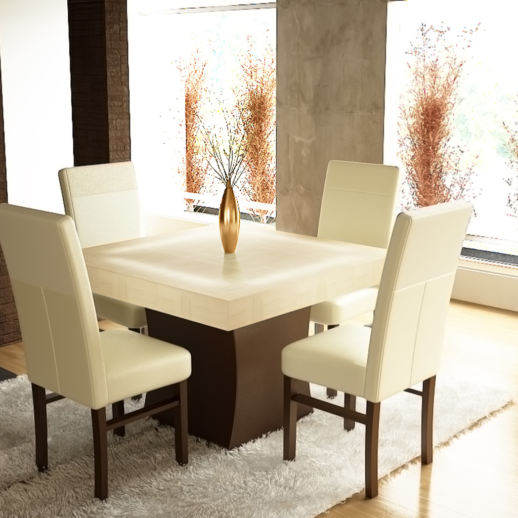 Мебель из белой кожи в столовой