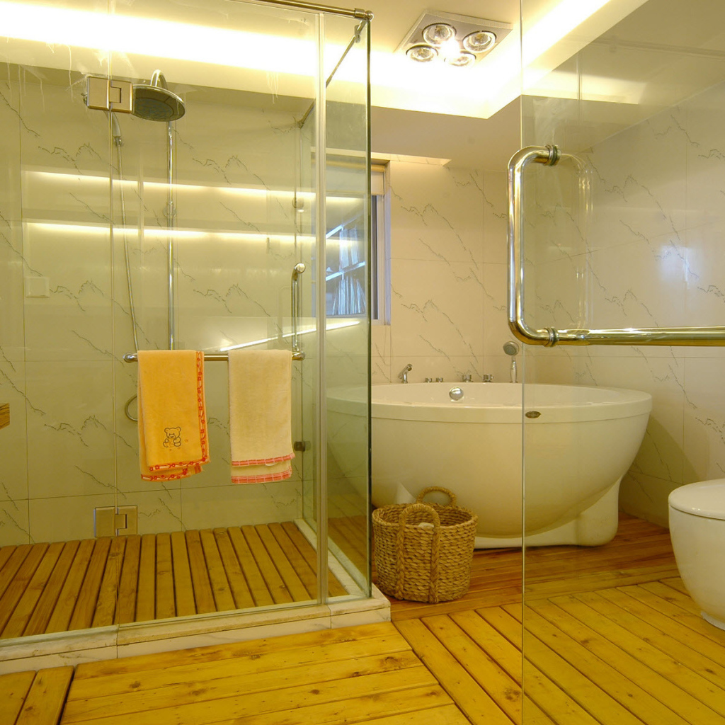 Wood flooring in the bathroom