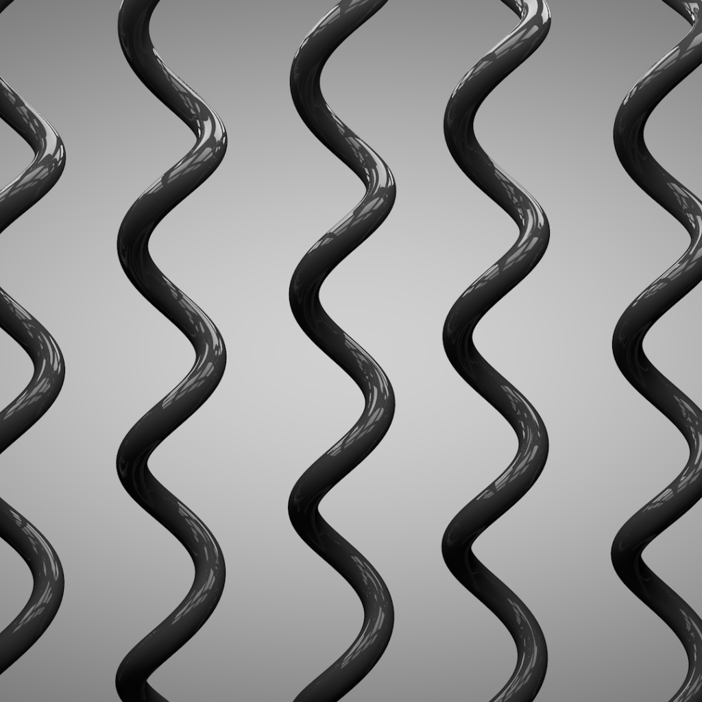 Черные спирали на сером фоне, 3-Д графика