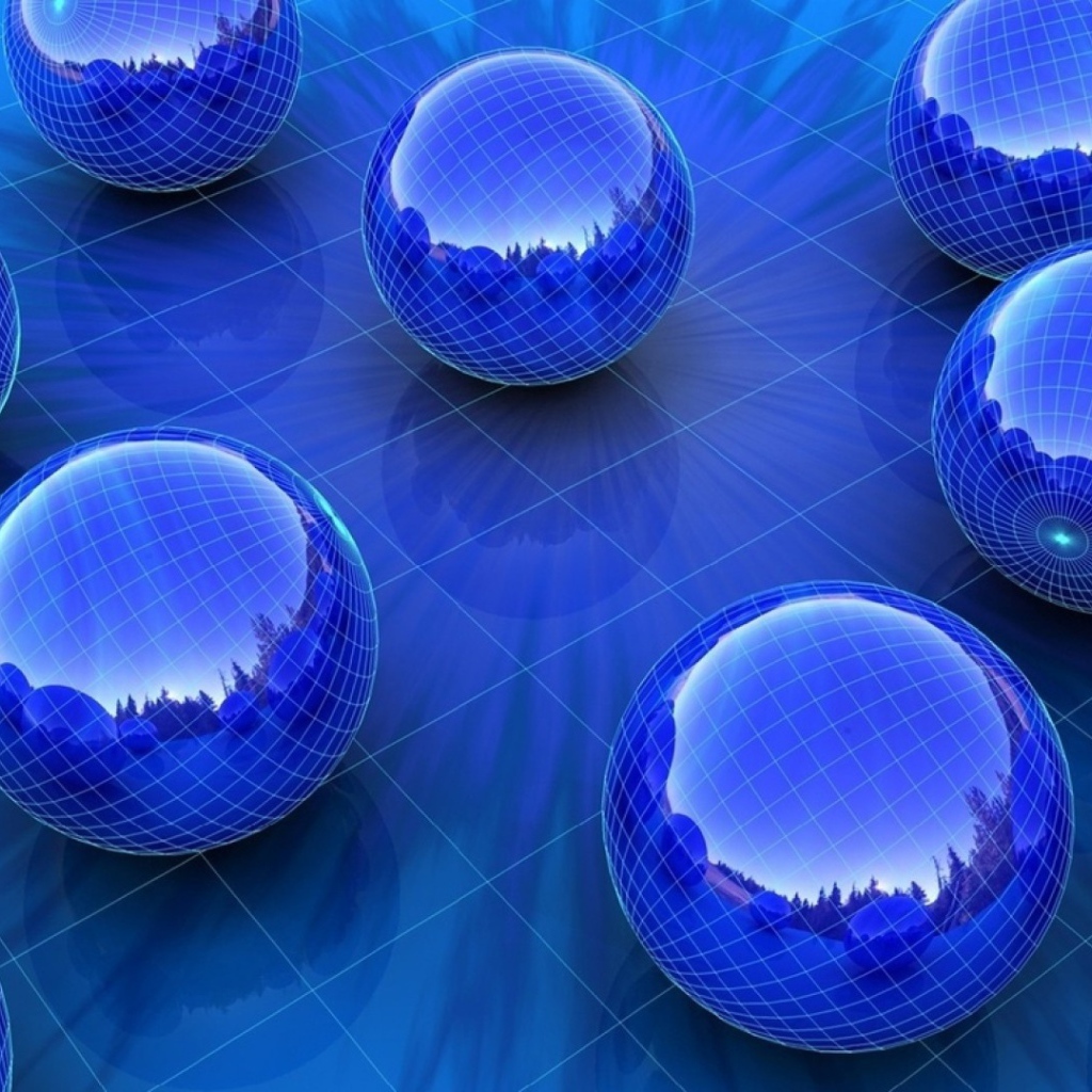 Голубые шары на голубой поверхности, 3-Д графика