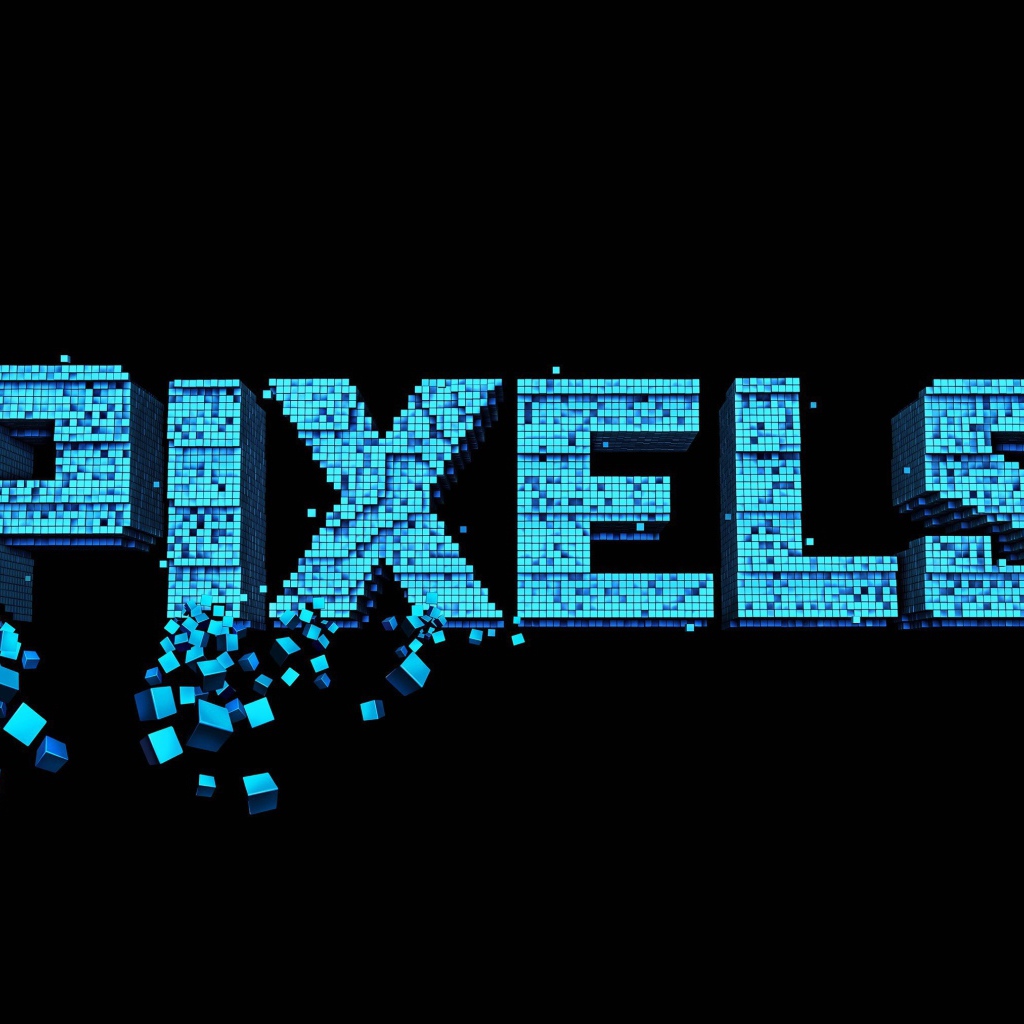 Надпись Пиксели на черном фоне, 3Д графика