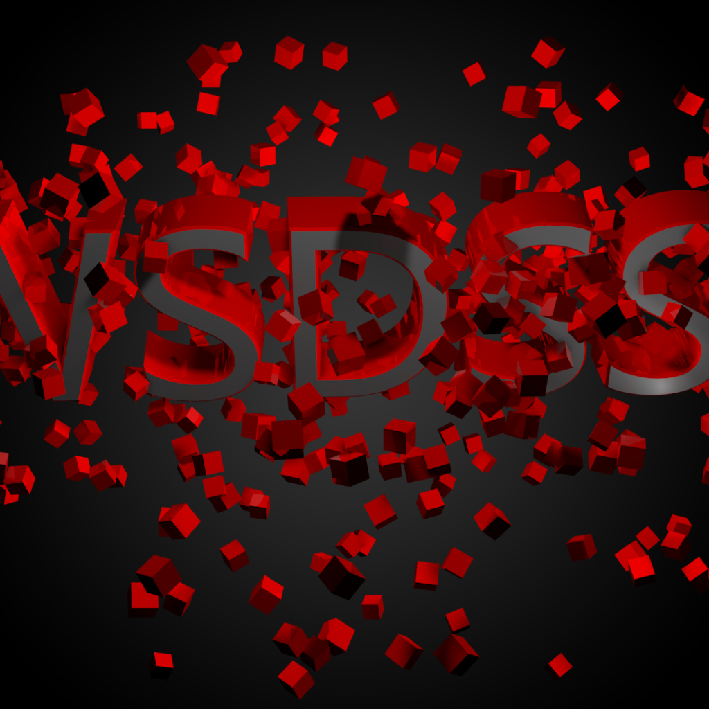 Буквы из красных кубов на черном фоне