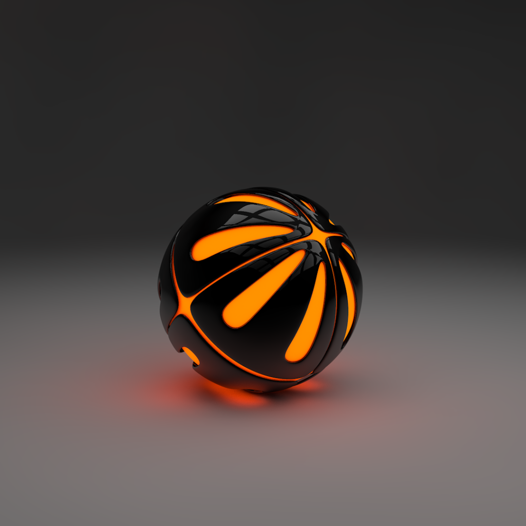 Оранжевый шар на сером фоне, 3-Д графика