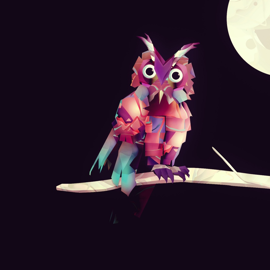 Сова на ветке, 3-Д графика