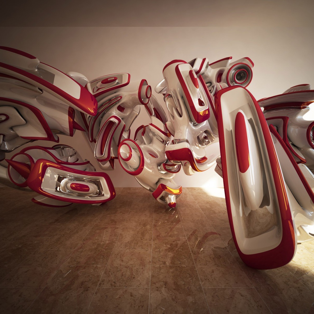 Красно белые 3Д структуры в комнате