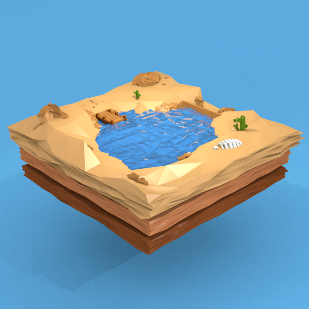 Озеро среди песка, 3Д модель