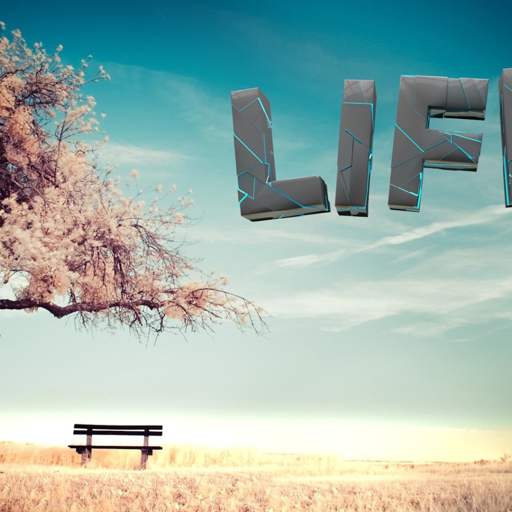 Буквы в небе у дерева, 3-Д графика