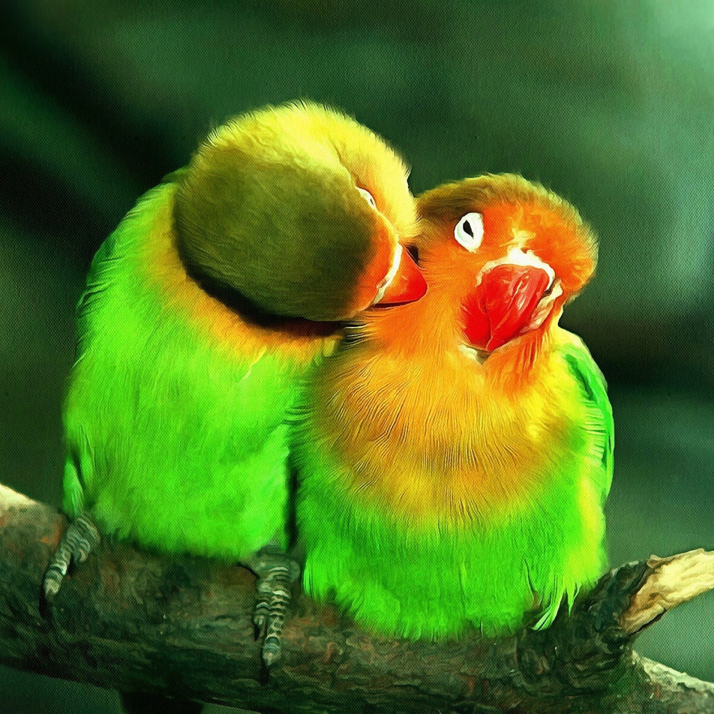 A pair of green parrots