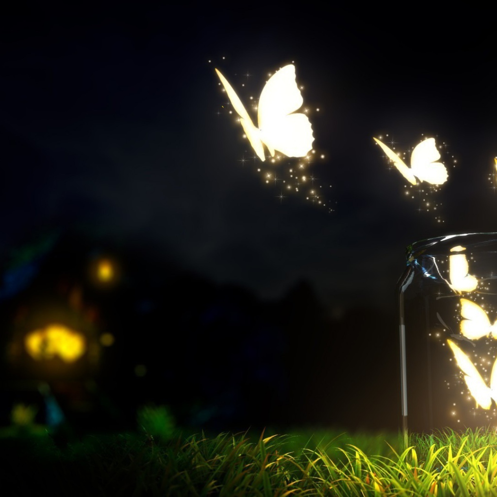Светящиеся бабочки вечером