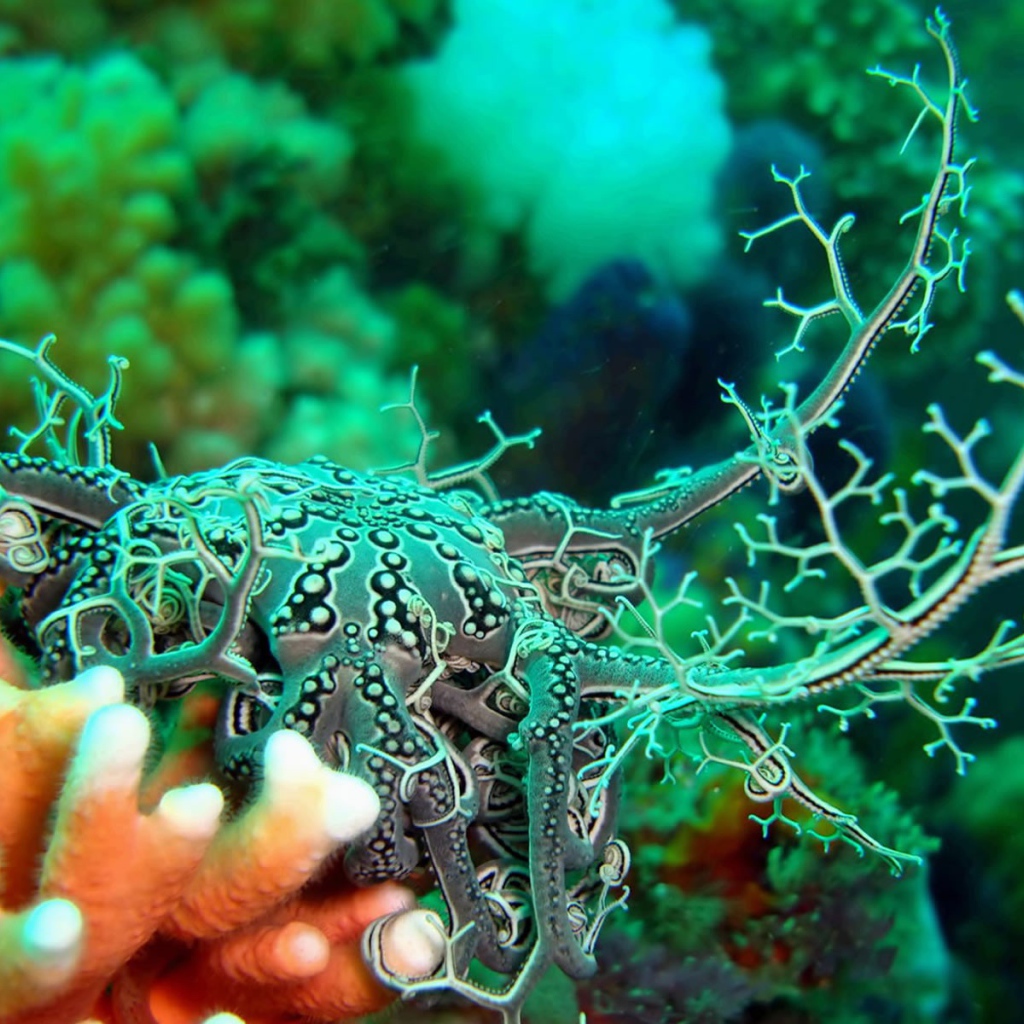Голожаберный моллюск на коралловом рифе
