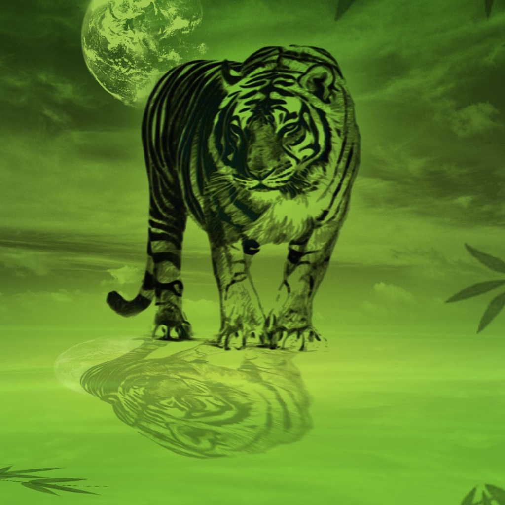 Тигр в зеленых тонах