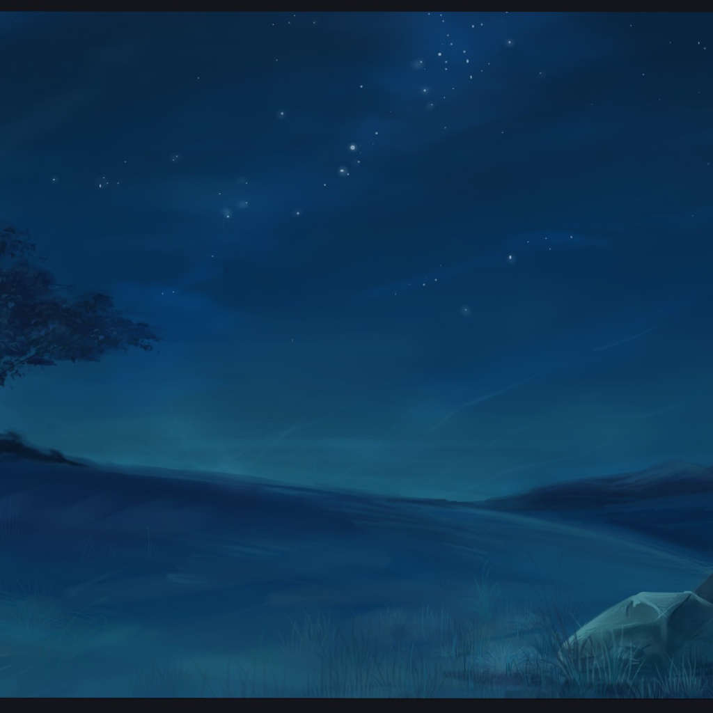 Девушка аниме смотрит на звезды в ночи