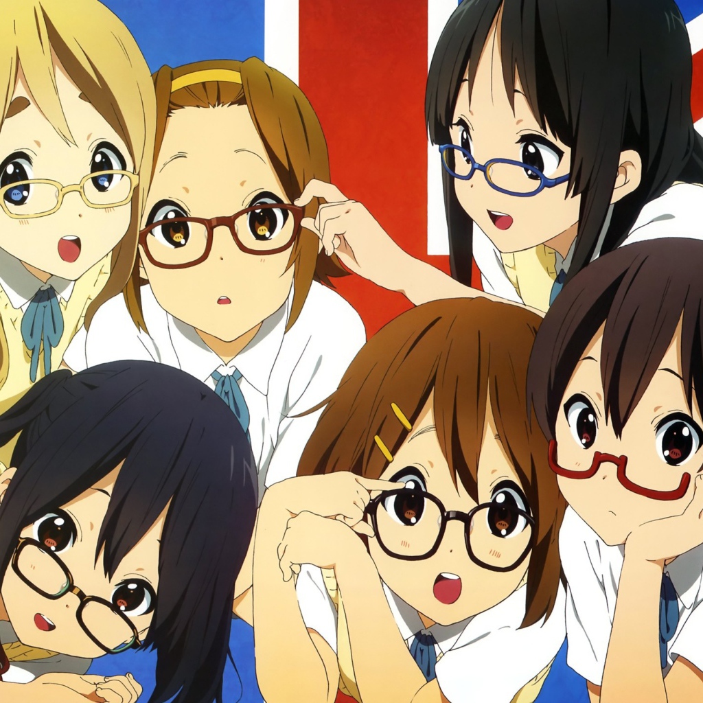 Девушки аниме на фоне флага Великобритании