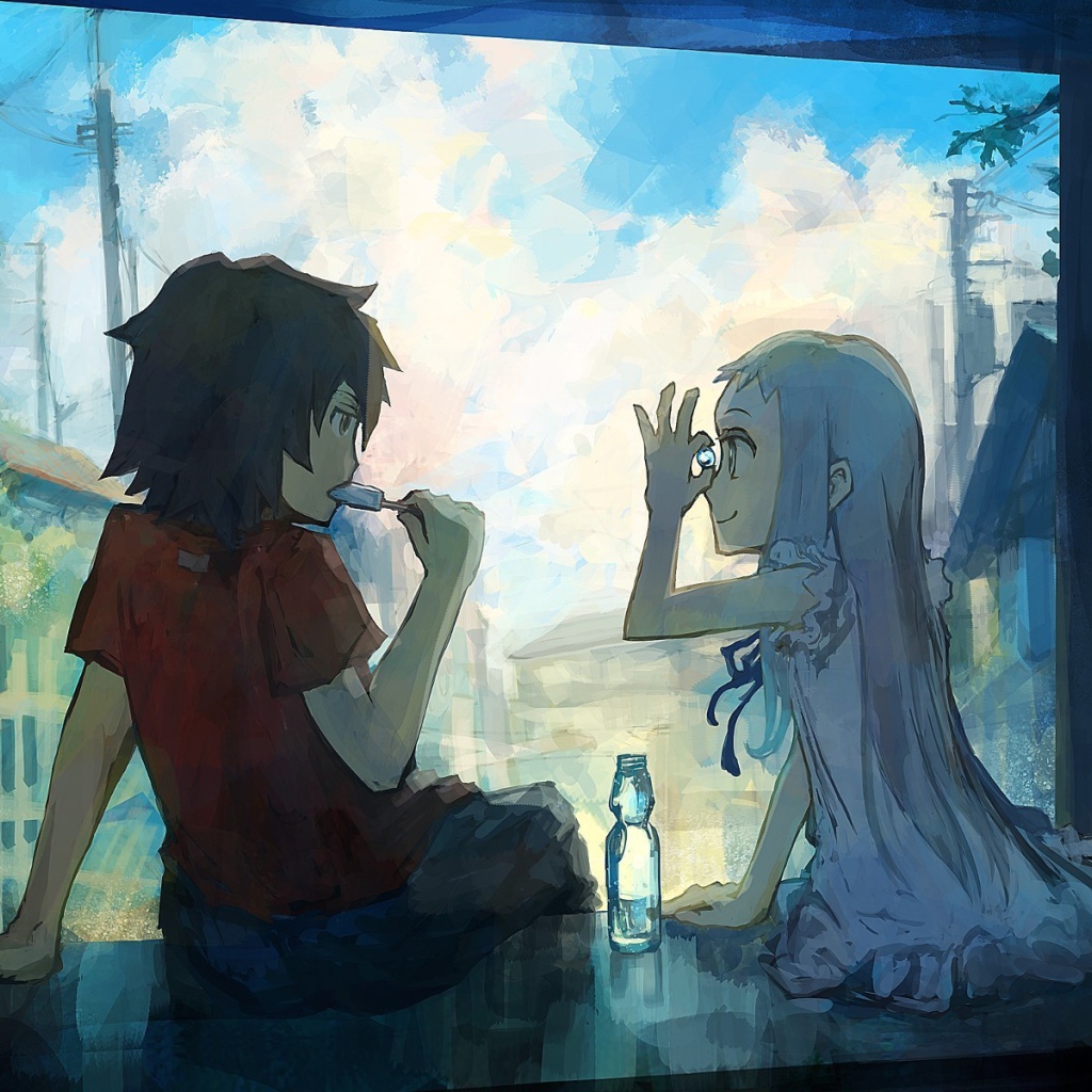 Аниме девушка Honma Meiko с подружкой