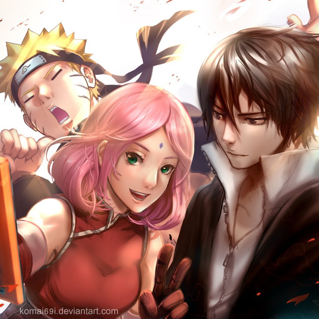 Девушка аниме Сакура Харуно  с персонажами Наруто