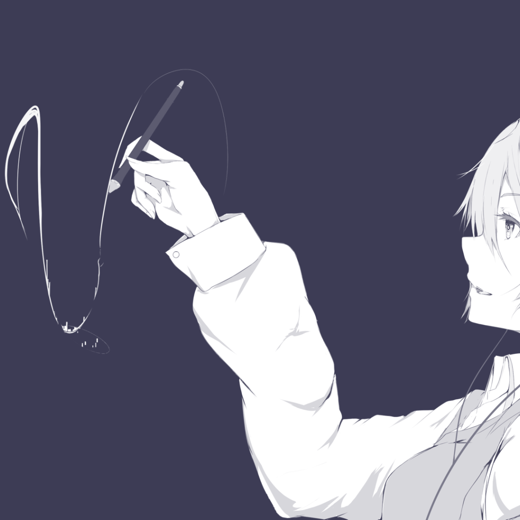 Девушка аниме рисует в воздухе