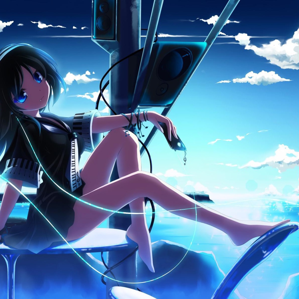 Девушка аниме наслаждается музыкой