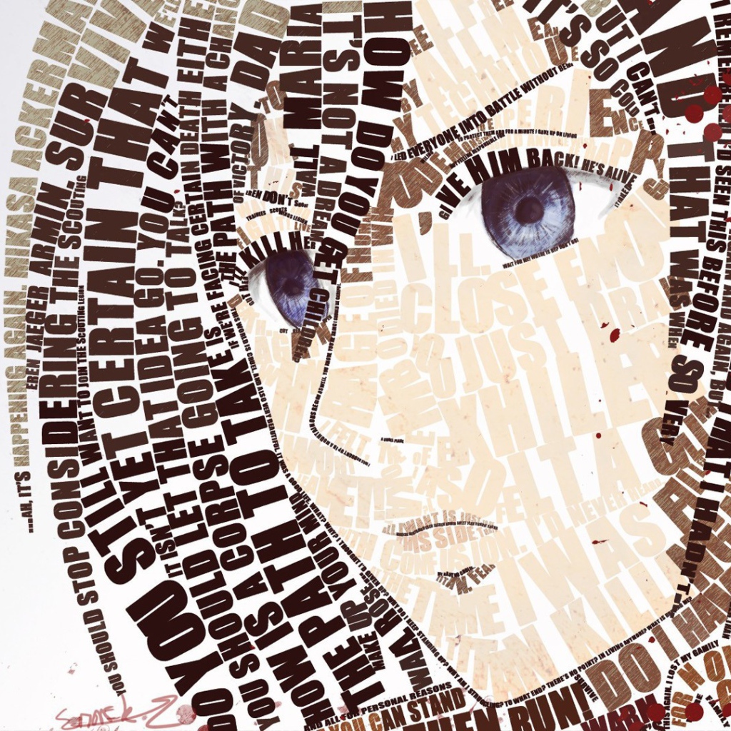 Лицо аниме девушки из букв