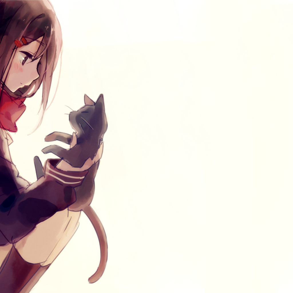 Девушка аниме держит в руке кота, аниме Kagerou Project