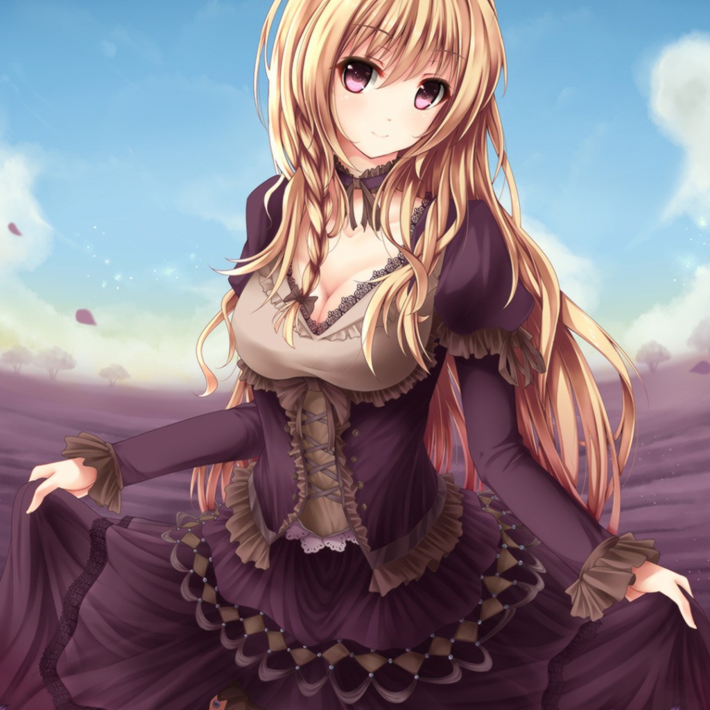 Аниме девушка в шикарном черном платье