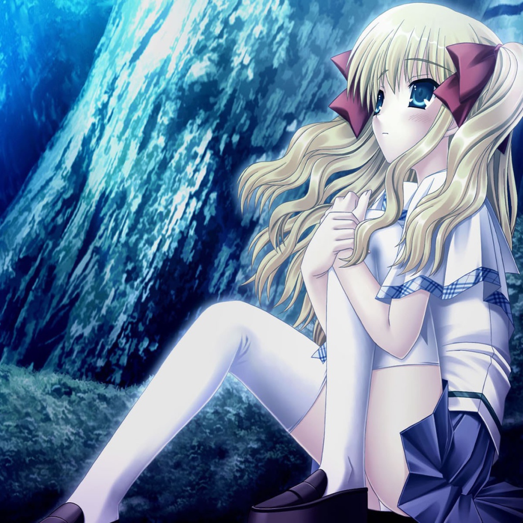 Аниме девушка в школьной форме в темном лесу