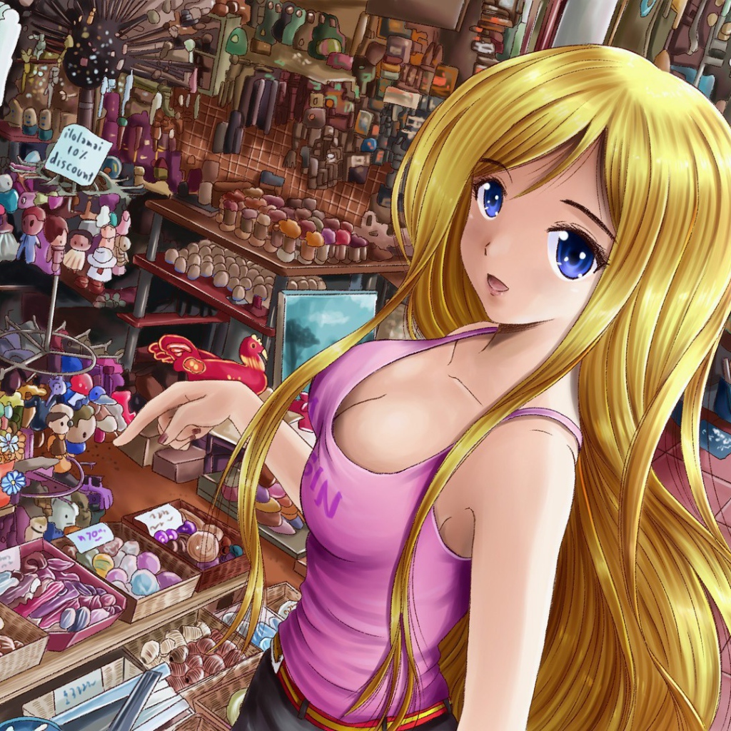 Девушка аниме в магазине косметики