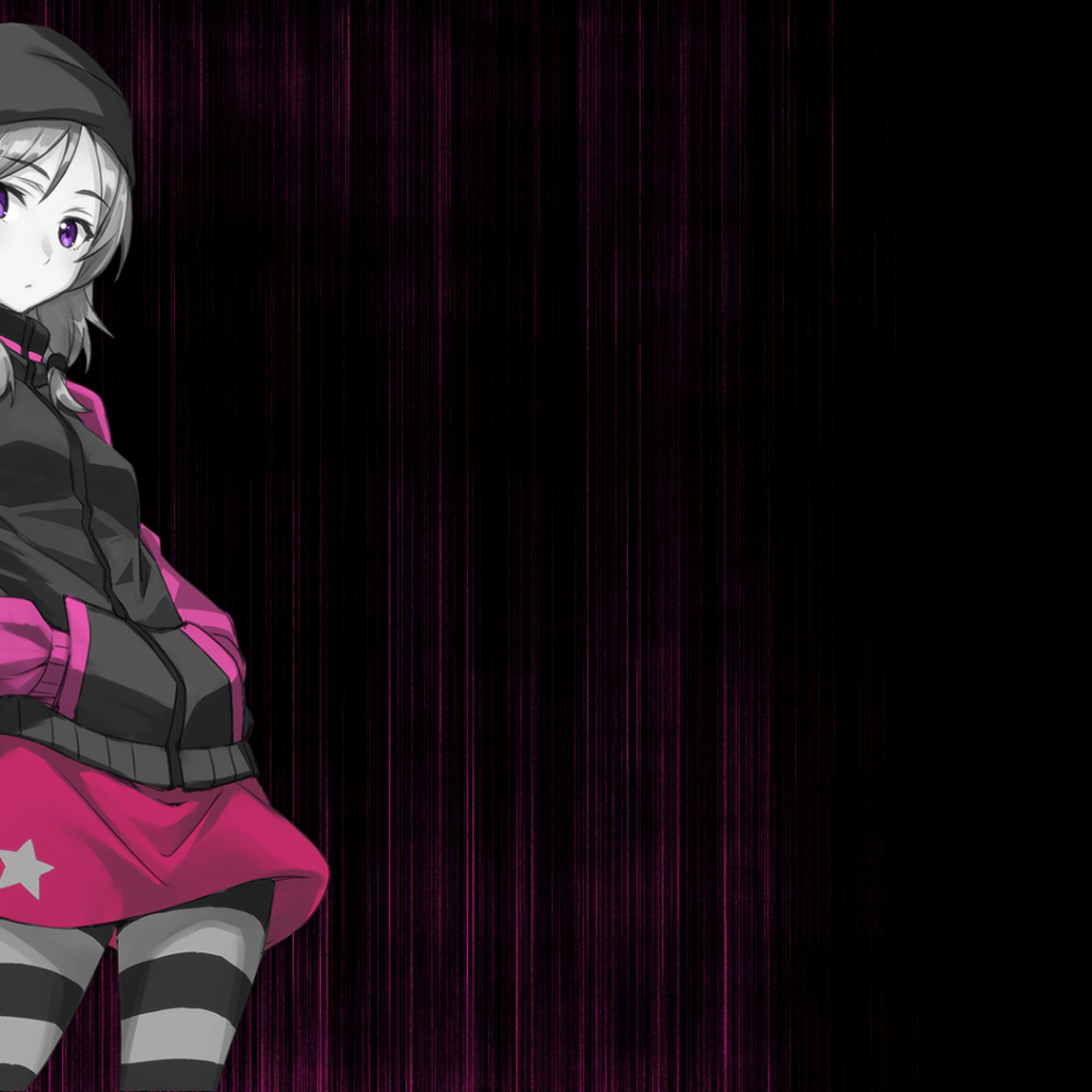Девушка аниме на розово черном фоне