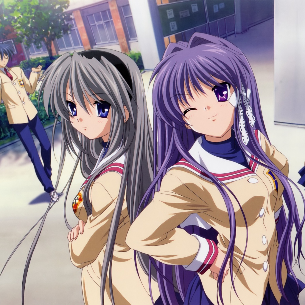 Девушки позируют в аниме Кланнад