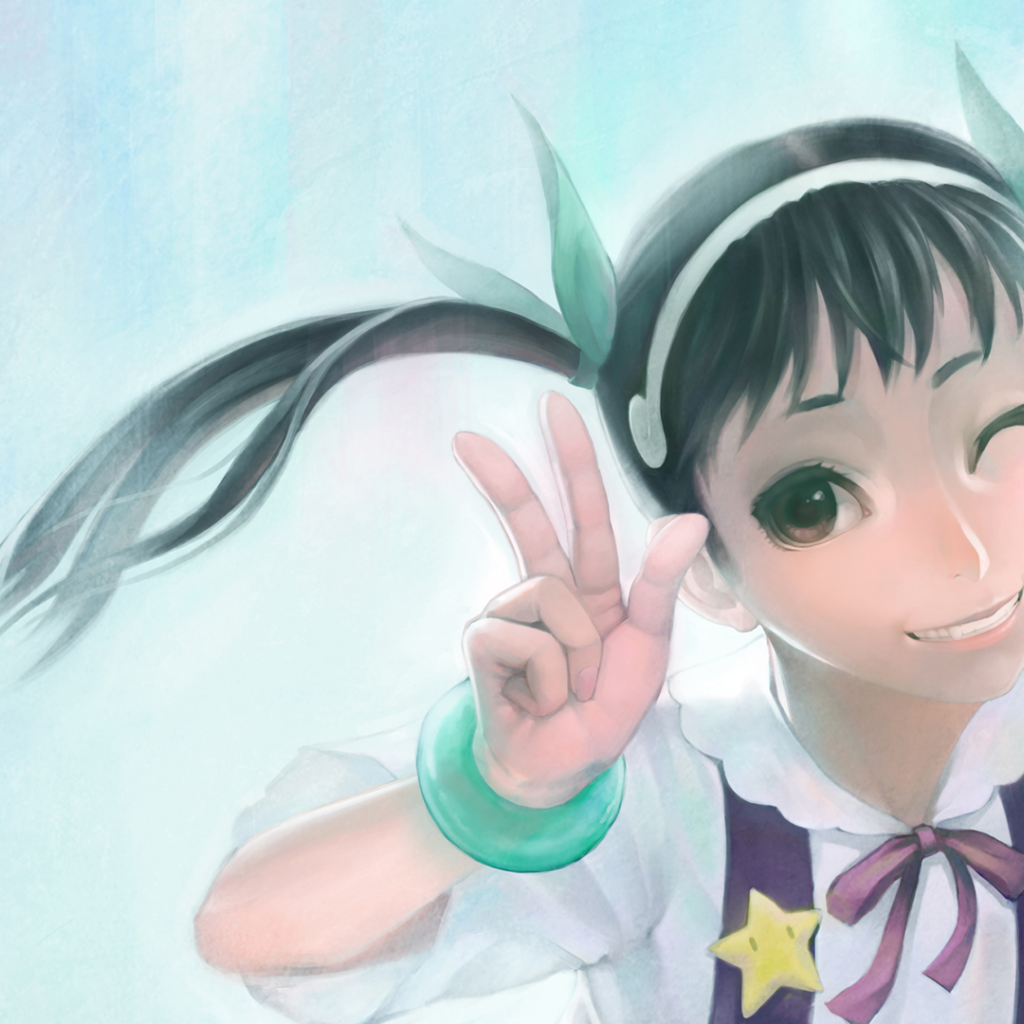 Девушка аниме подмигивает