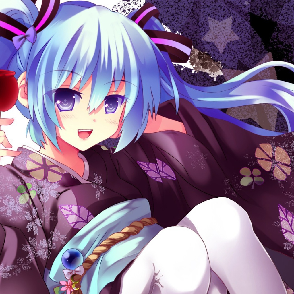 Аниме девушка с бокалом в руке