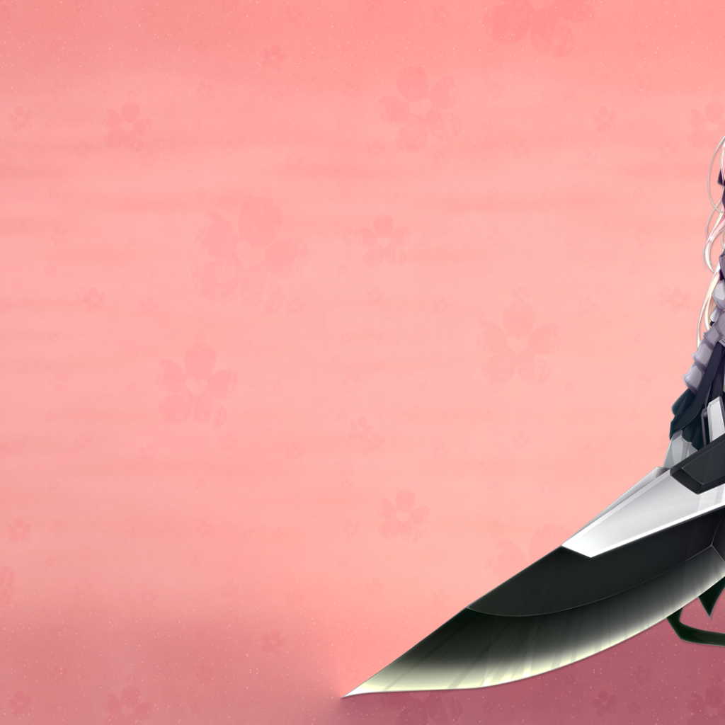 Аниме девушка с оружием, розовый фон