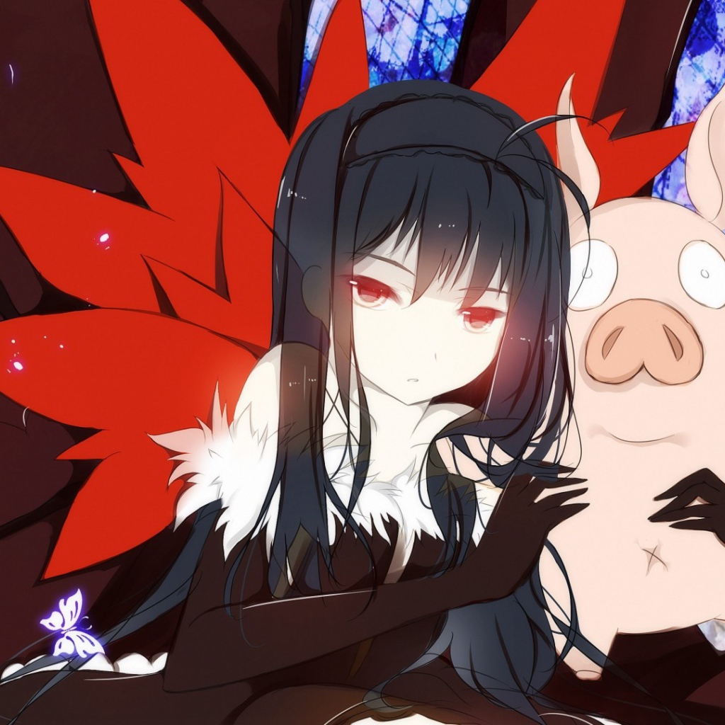 Девушка аниме с поросенком