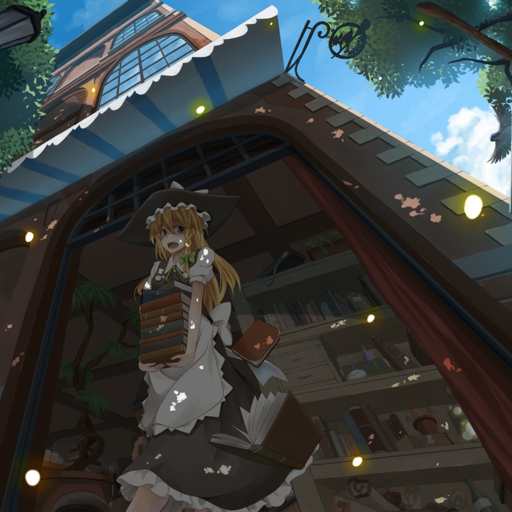 Девушка аниме со стопкой книг