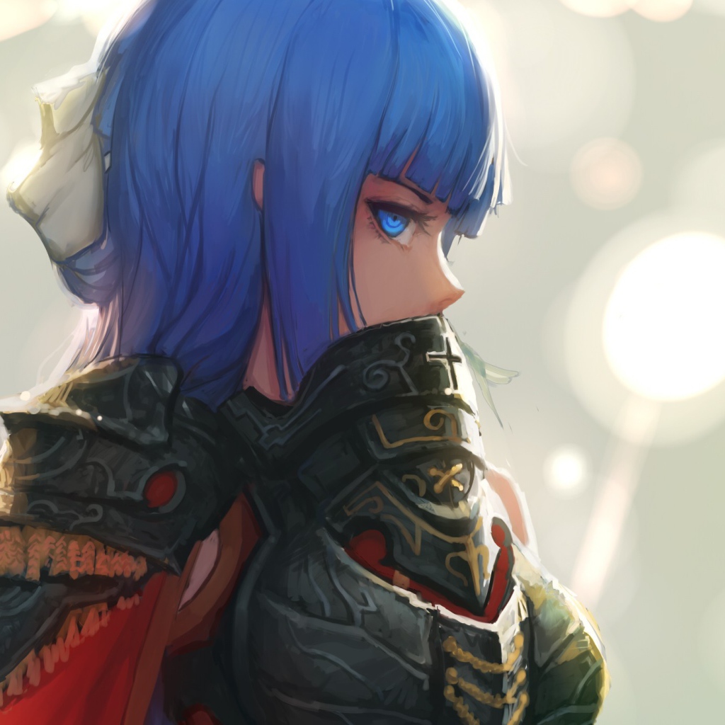 Девушка аниме с голубыми глазами и волосами