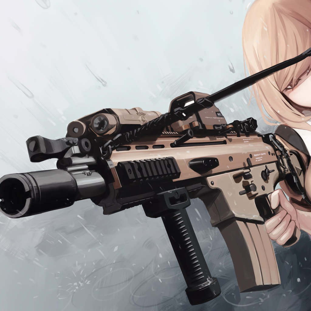 Автоматическая винтовка в руках девушки аниме