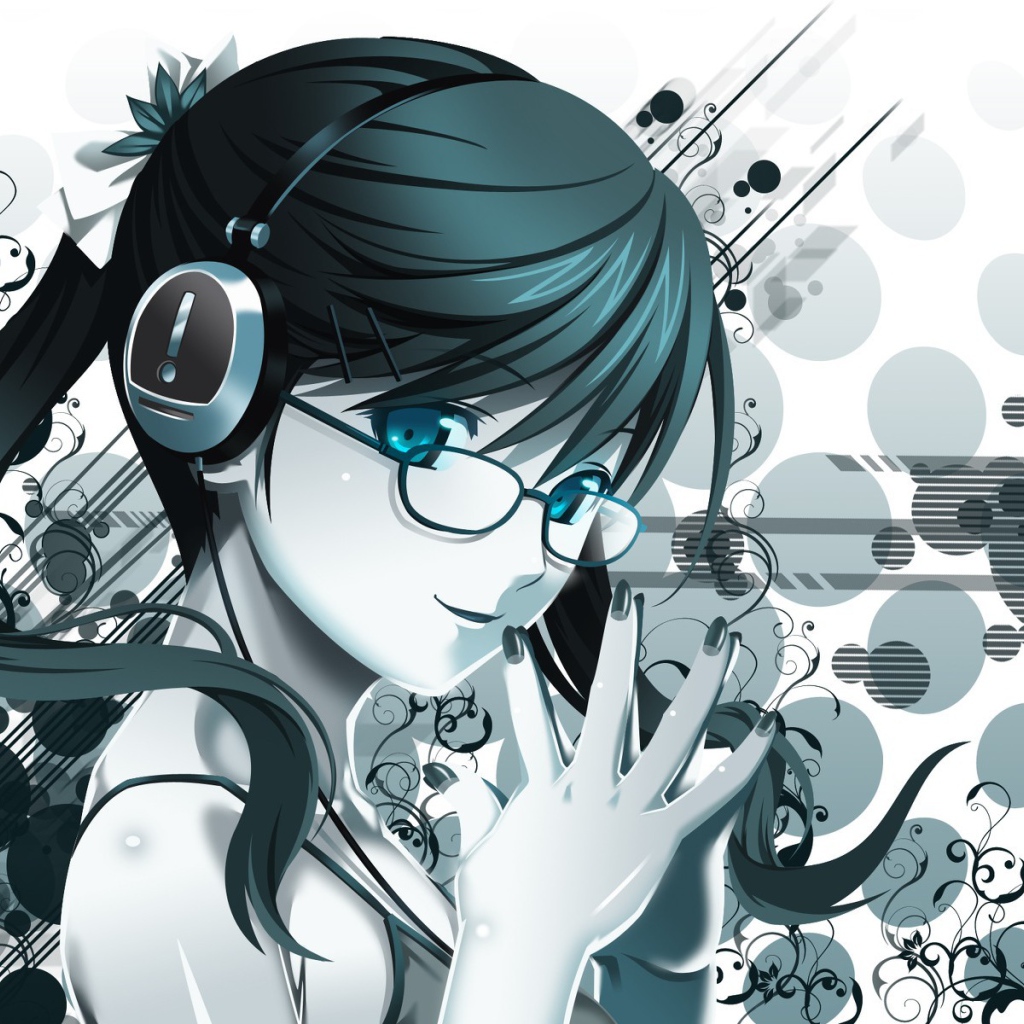 Голубоглазая девочка аниме в очках