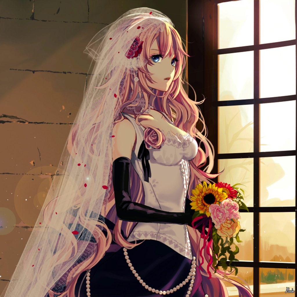 Невеста в аниме смотрит в окно