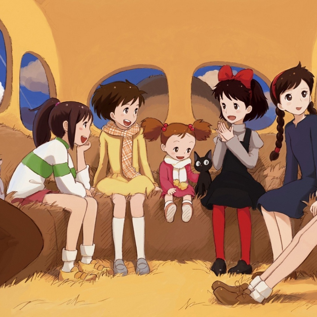 Дети в автобусе в аниме Ведьмина служба доставки