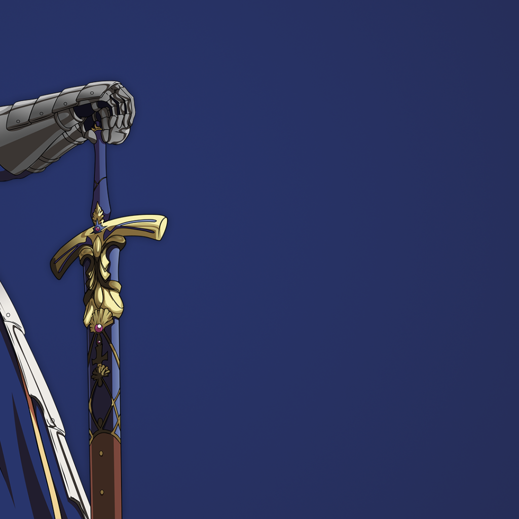 Экскалибур в руке девушки аниме Ночь прибытия