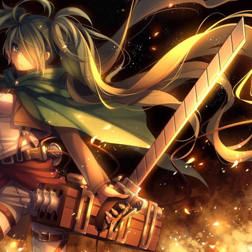 Огненный воин девушка из аниме Атака Титанов