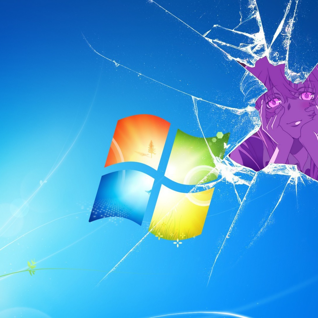 За разбитым экраном девушка аниме