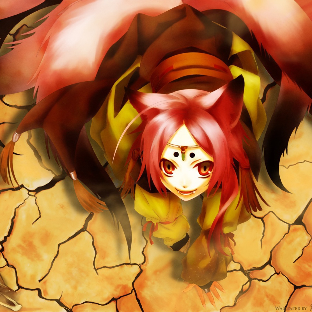 Девушка лиса на сухой земле, аниме