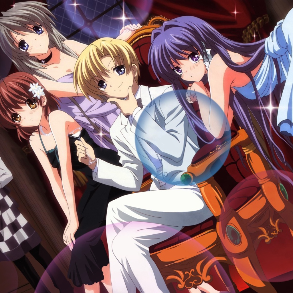 Друзья в кафе в аниме Кланнад