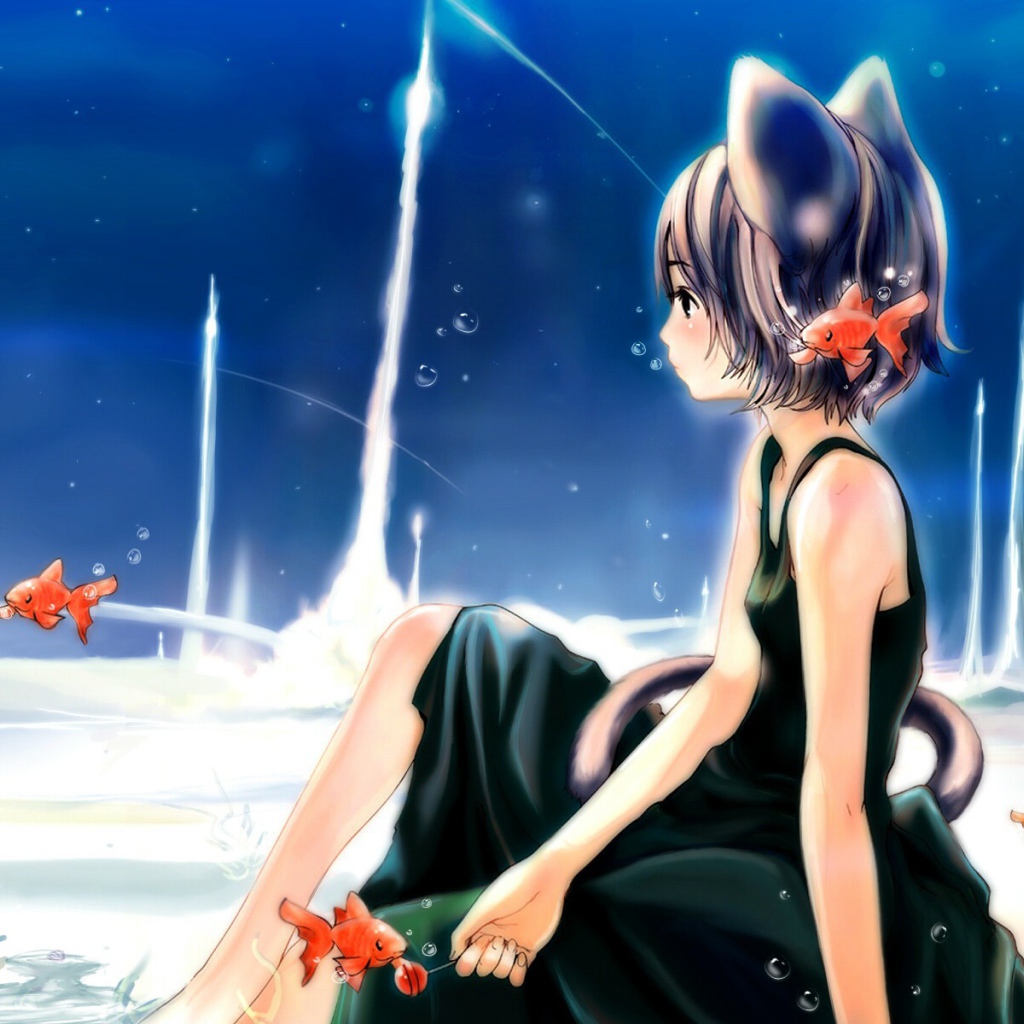 Девушка кошка в подводном мире, аниме