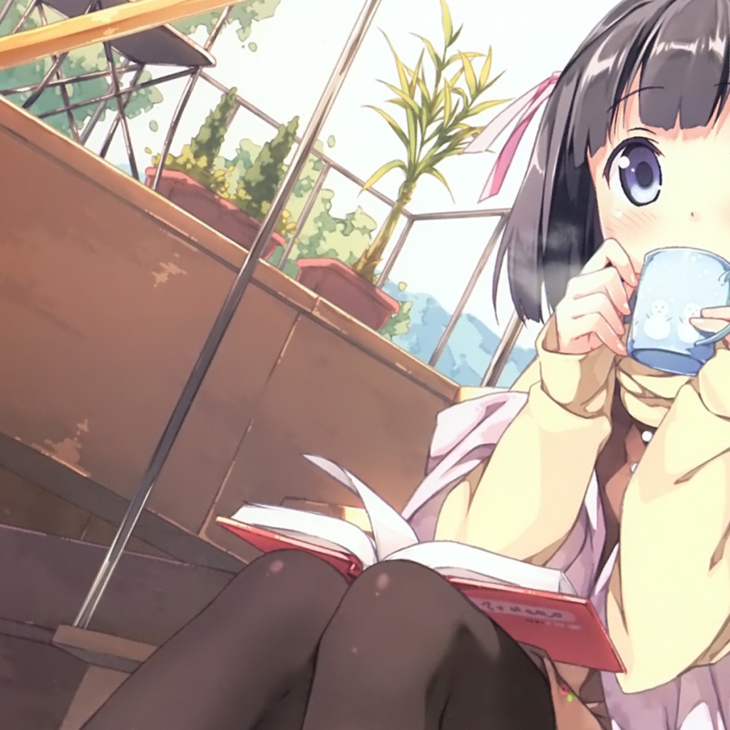 Девушка пьет чай в аниме Одному лишь Богу ведомый мир