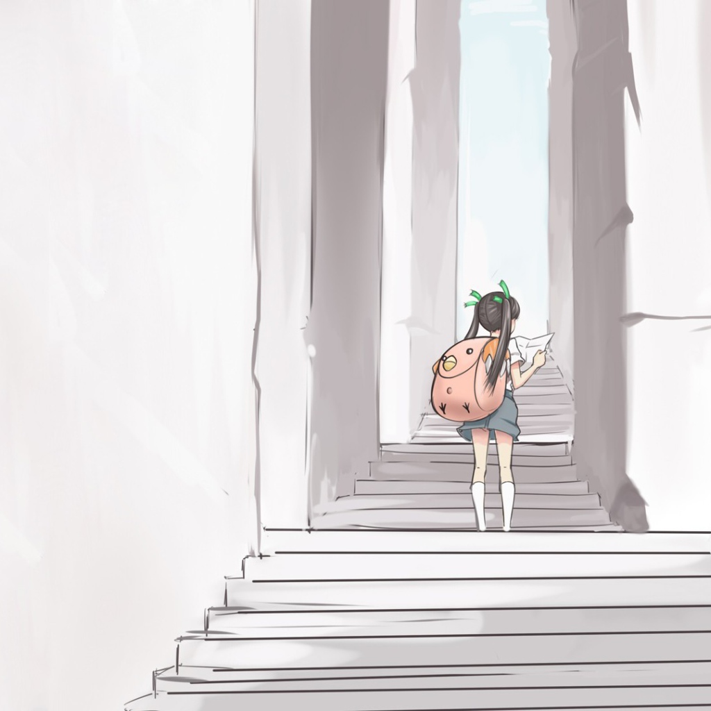 Девушка идет по лестнице аниме