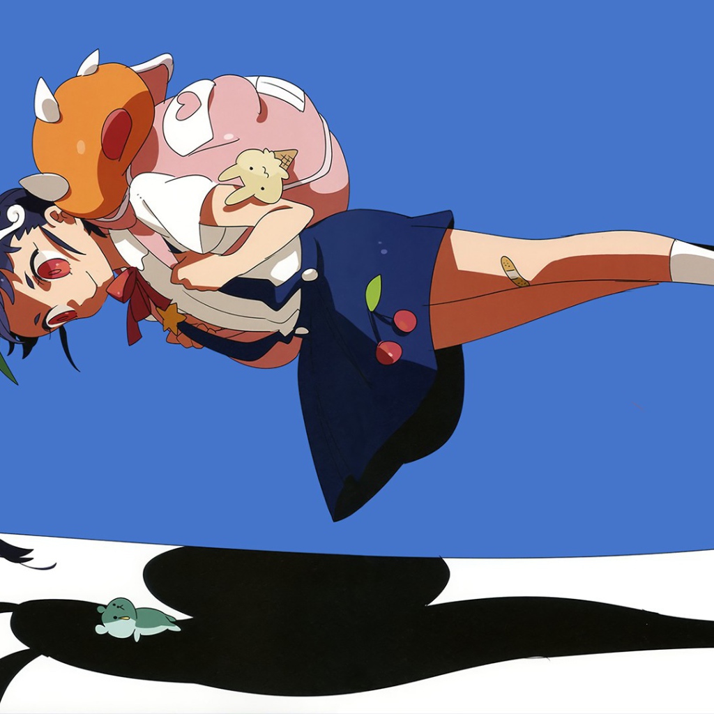 Девочка парит над землей в аниме Monogatari Series