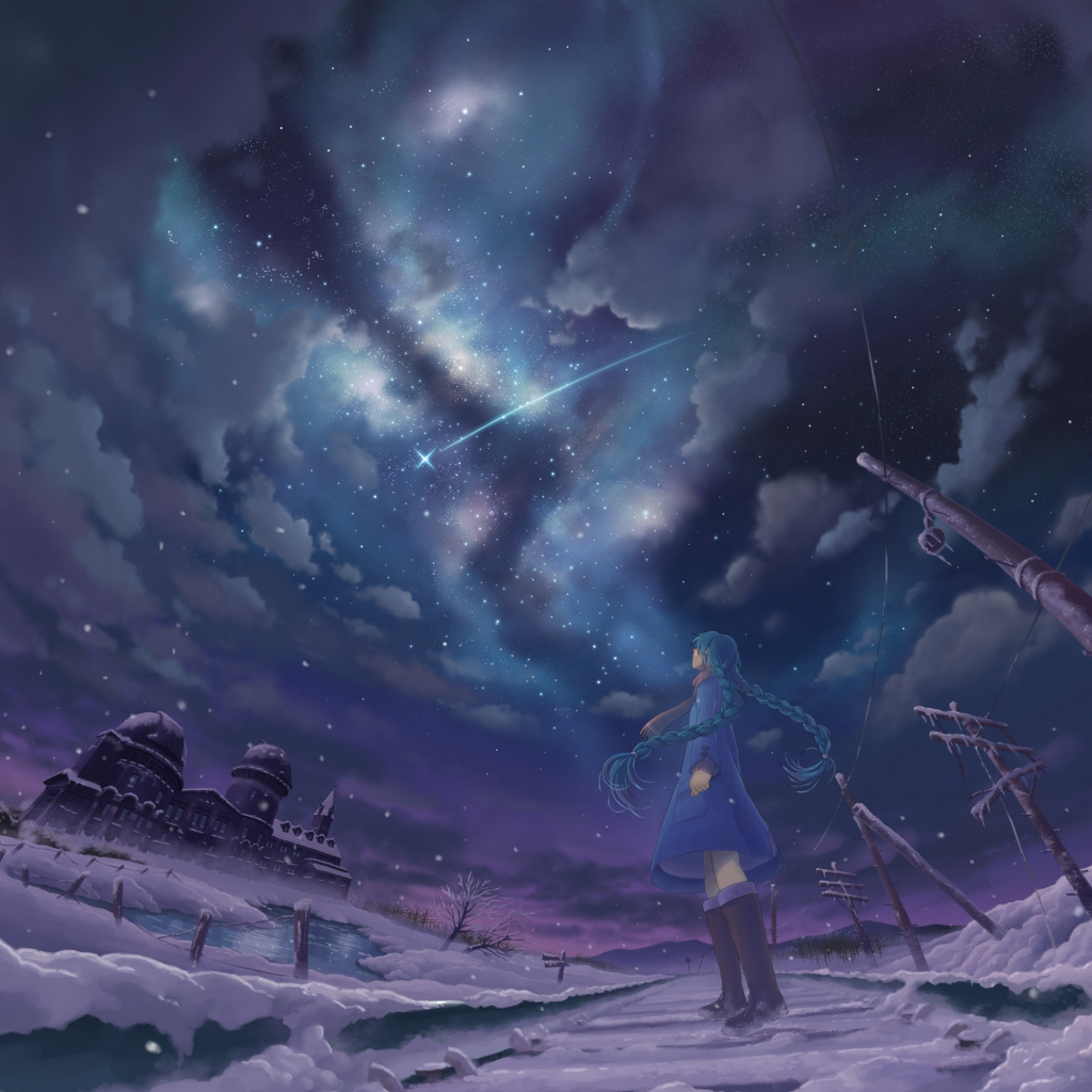 Девушка смотрит на комету, аниме