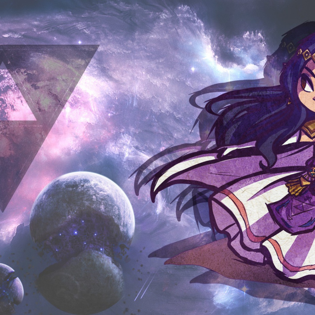 Девушка на фоне звезд в аниме Легенда Зельды